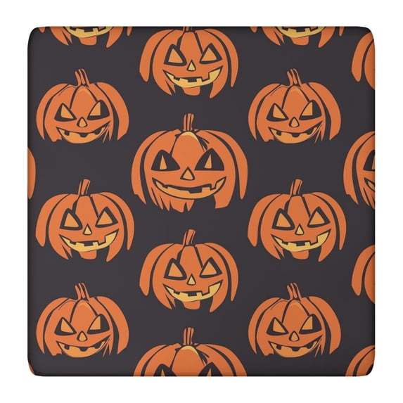 Premium Fitted Halloween Tablecloth 36x36 Inch - Elastic Border Stretch Fabric with Spooky Ghost and Pumpkin Pattern Washable Cover