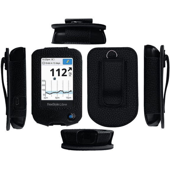 Premium Fitted Leather Case with Screen Protector, Belt Clip,Carabiner (Including a Neck Lanyard) for Freestyle Libre 2/ Freestyle 3/Freestyle Libre 14 Day/Freestyle Libre