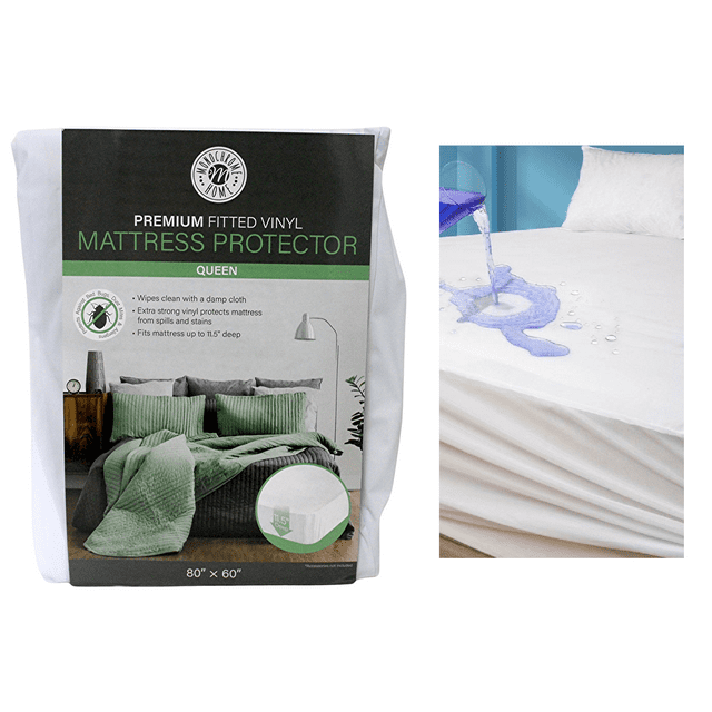 Premium Fitted Vinyl Queen Size Mattress Protector Waterproof, Stain