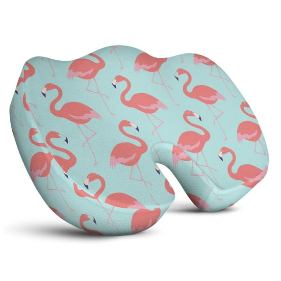 Premium Flamingo Pattern Memory Foam Seat Cushion Ergonomic Chair Pad for Office Chair, Car, Airplane & Bleachers Sciatica, Tailbone Hip & Back Pain Relief - Chair Cushion for Long Office Workers.
