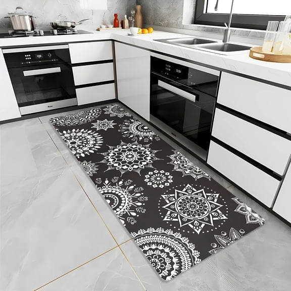 Premium Flannel Bohemian Mandala Floral Rug, Ultra-Comfortable 0.4inch Thick Carpet, Machine Washable Fade-Resistant Area Rug for Living Room Bedroom Decor