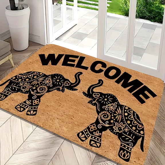 Premium Flannel Elephant Pattern Mat 0.4inch Thick, Non-Slip Area Rug for Living Room Bedroom Hallway Indoor Outdoor, Machine Washable Non-Fade Home Decor
