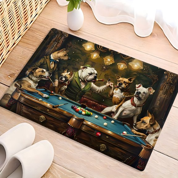 Premium Flannel Non-Slip Area Rug, Billiards Dog Pattern, Ultra-Comfortable 0.4inch Thick Carpet for Living Room Bedroom, Machine Washable Fade-Resistant, Multiple Sizes