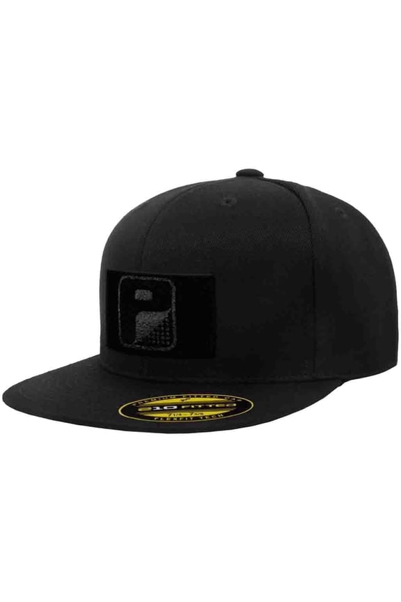 Flat Bill Premium Flexfit Hat | Black Baseball Tactical Cap | 2x3 in Loop Surface to Attach Morale Patches