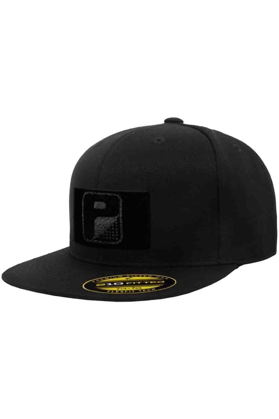 Flat Bill Premium Flexfit Hat | Black Baseball Tactical Cap | 2x3 in Loop Surface to Attach Morale Patches