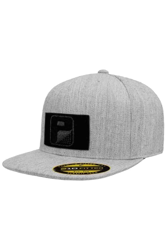 Flat Bill Premium Flexfit Hat | Heather Grey Baseball Tactical Cap | 2x3 in Loop Surface to Attach Morale Patches