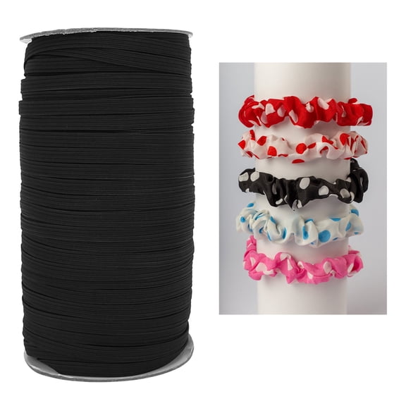 Premium Flat Elastic Cords Stretchy Threads Bands for Sewing Craft, 0.24 inches / 0.6 cm Wide, 98 yards / 90 m Roll Durable Elastic String Rope for DIY Arts and Crafts Mask Knitting