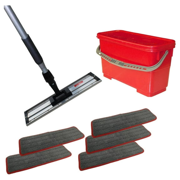 Premium Floor Wax Application Kit with 5 Microfiber Pads, Telescopic Handle, and Recharging Bucket