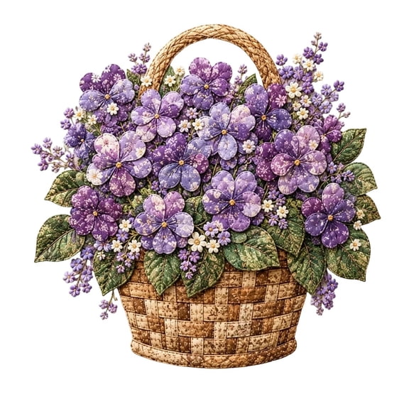 Premium Floral Basket Patchwork DIY Kit, 3D Floral Basket DIY Kit with Layered Fabric Flowers and Raised Petals, Fabric Flower Making Craft Kits for Adults,Violet