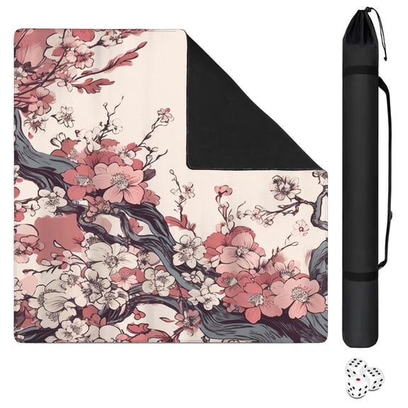 Premium Floral Design Anti-Slip Mahjong Table Mat 31.5 Inch Square Rubber Playing Pad with Quiet Surface for Game Night and Family Entertainment