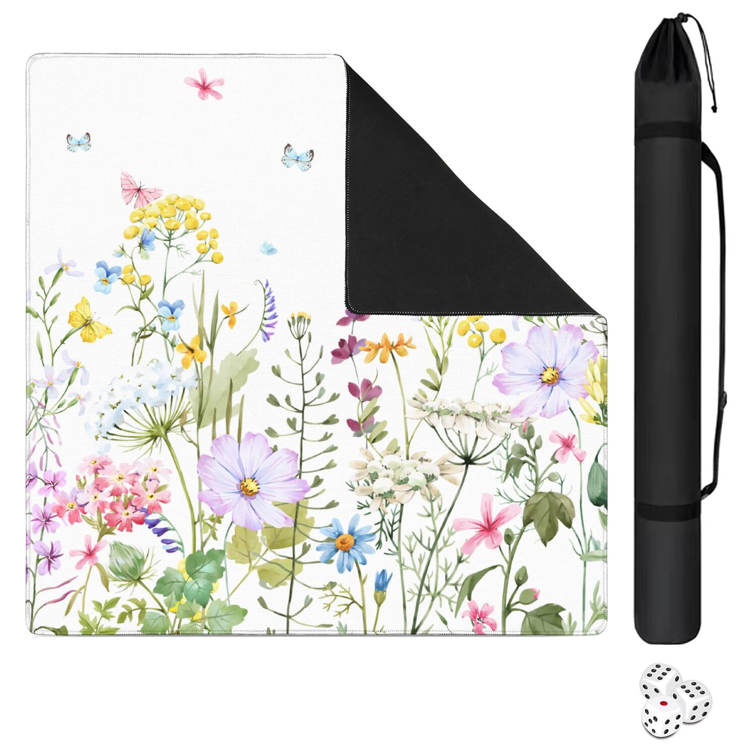 Premium Floral Design Rubber Table Cover for Game Room 31.5x31.5 Inch Extra Large Mahjong Pad with Anti-Skid Bottom & Quiet Play for Tiles