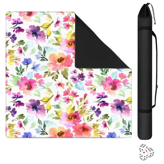 Premium Floral Rubber Table Cover for Mahjong, Extra Large 31.5x31.5 Inch Mat with Non-Slip Backing and Noise Reducing Texture for Game Room and Family Fun