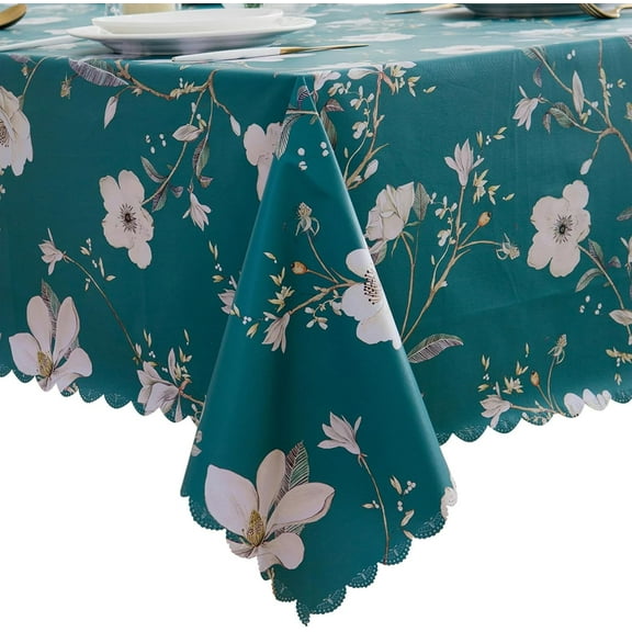 Premium Floral Vinyl Tablecloth Set - Waterproof Oilproof PVC Table Cover for Rectangle Tables- Heavy-Duty Indoor/Outdoor Use (60" x 70“ Rectangular)