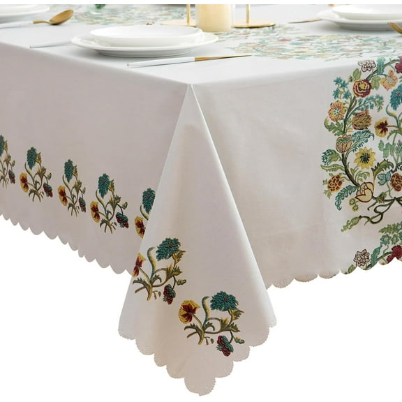 Premium Floral Vinyl Tablecloth Set - Waterproof Oilproof PVC Table Cover for Rectangle Tables- Heavy-Duty Indoor/Outdoor Use (60" x 70“ Rectangular)