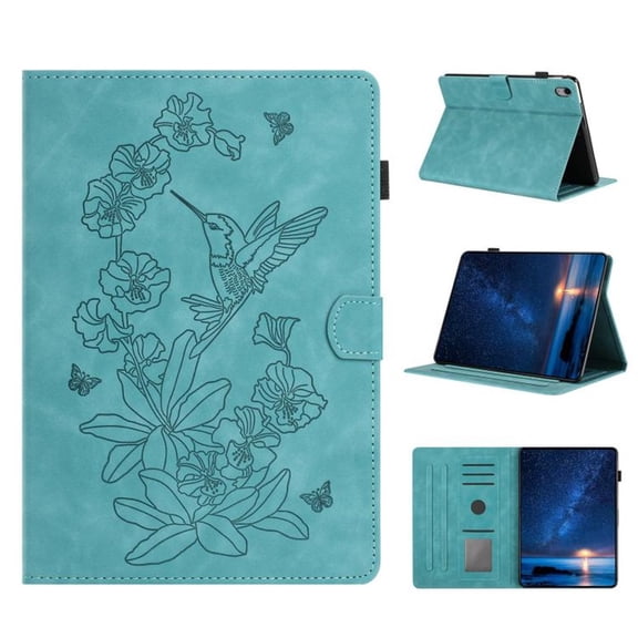 Premium Flower&Bird Embossed Intelligent Sleeping Flat Leather Cover With Card Slot And Photo Frame For Apple iPad mini 2024 / mini 6, Magnetic Clasp Stand,Blue