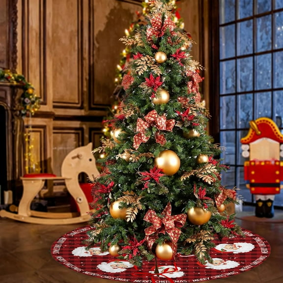 Premium Fluffy Christmas Tree Skirt 47" - Soft Furry Holiday Decor with Santa Print | Extra Large Tree Bottom Cover for Gifts, Parties & Festive Home Decor