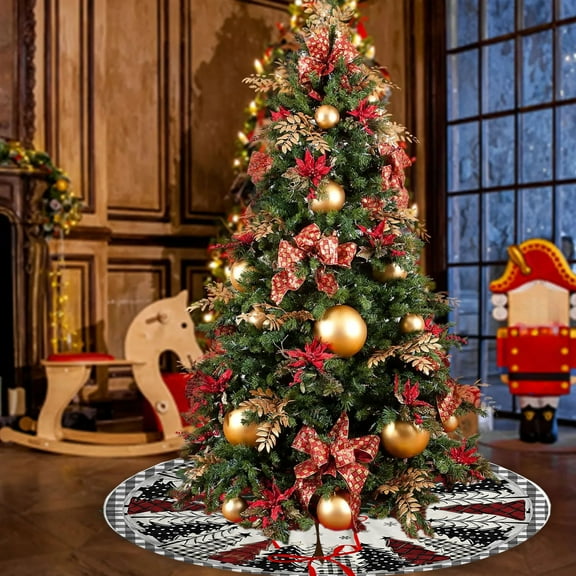 Premium Fluffy Christmas Tree Skirt 47" - Soft Furry Holiday Decor with Santa Print | Extra Large Tree Bottom Cover for Gifts, Parties & Festive Home Decor