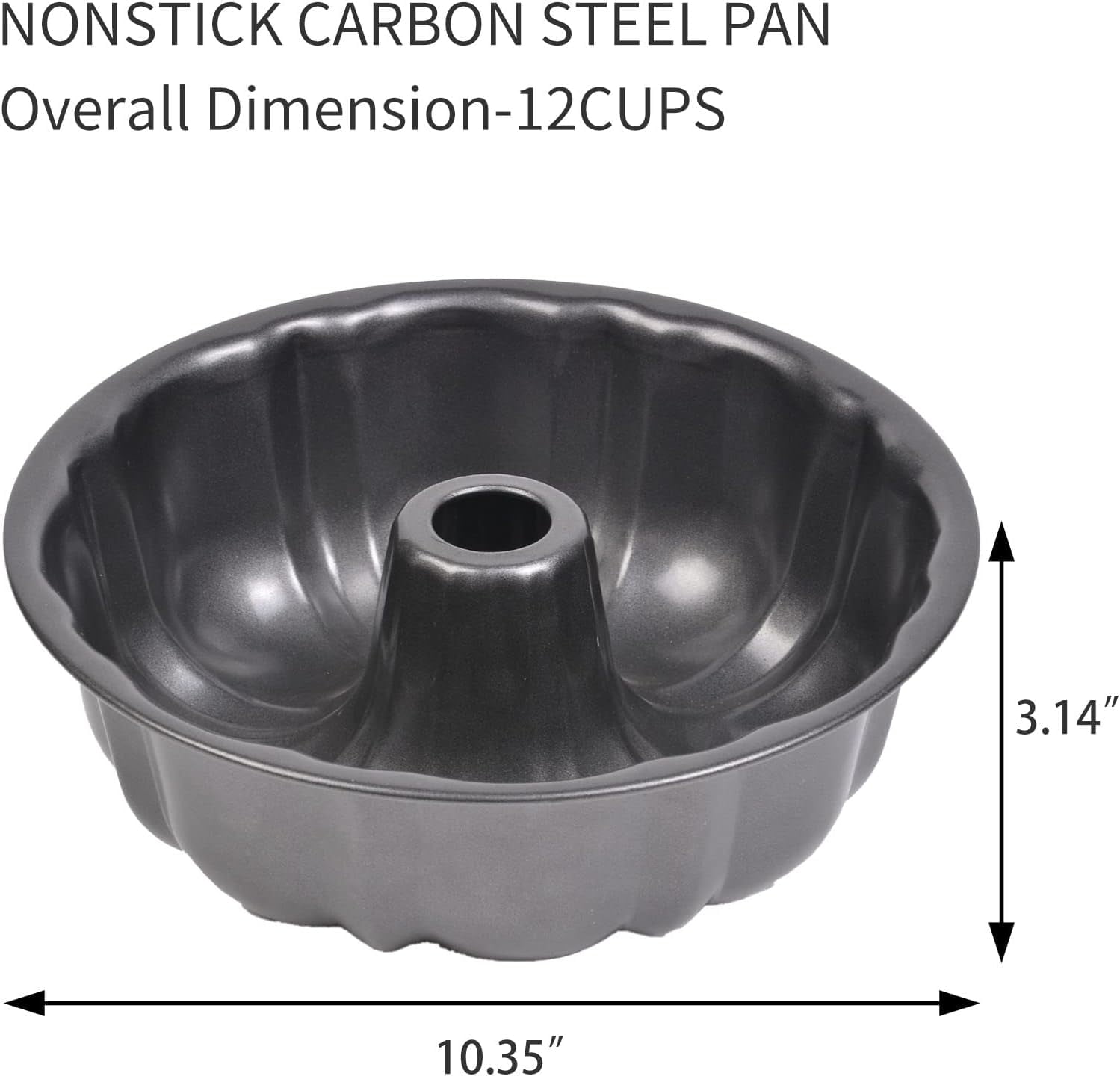 Premium Fluted Cake Pan 12 Cup Capacity NonStick Carbon Steel
