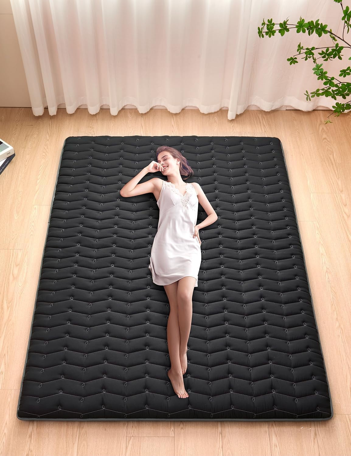 Premium Foam 3.2" Thick Japanese Futon Floor Mattress - Twin Size 39"x80"  High-Density Foam,Comfortable Sleeping Pad,Tatami Mat for Dorm,Bedroom or Guest Room，Boys Girls Dormitory Pads(Black)
