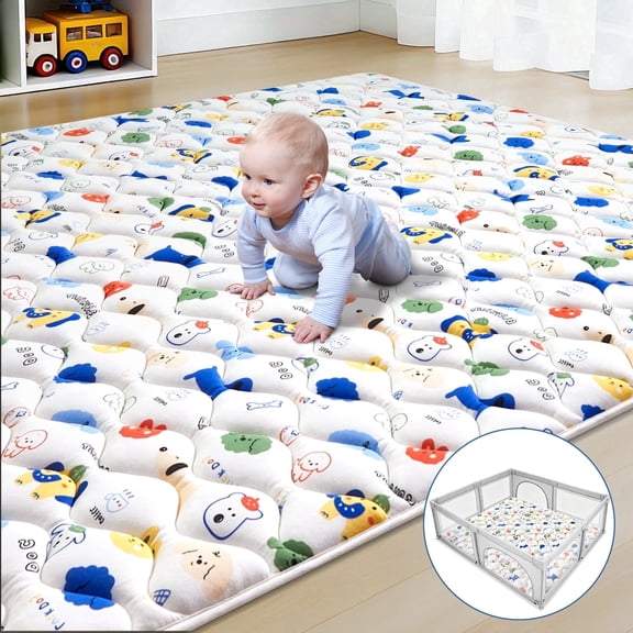 71"x59" Foldable Baby Play Mat, Premium Foam Non-Slip Floor Mat, Machine Washable, Skin-Friendly for Infants, Toddlers, Players, Tummy Time & Travel