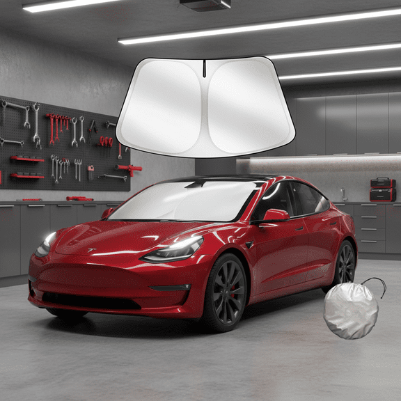Premium Foldable Front Windshield Sunshade, Enhanced UV Blocking Fabric, Custom Fit for Tesla Model 3 and Model Y Vehicles 2016-2026, Car Interior Accessory