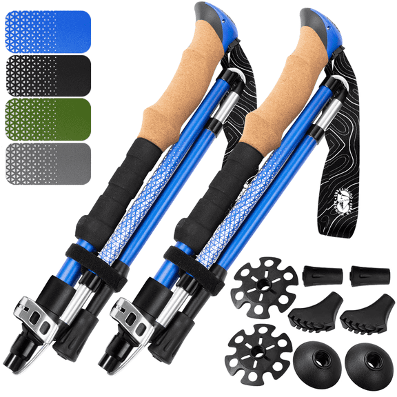 Premium Foldable Hiking Poles by USA Brand - Adjustable, Lightweight Trekking Poles Made of Aircraft Aluminum, Metal Flip Locks & Comfortable Real Cork and EVA Foam Grips