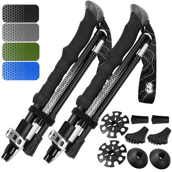 Premium Foldable Hiking Poles by USA Brand - Adjustable, Lightweight Trekking Poles Made of Aircraft Aluminum, Metal Flip Locks & Comfortable Real Cork and EVA Foam Grips