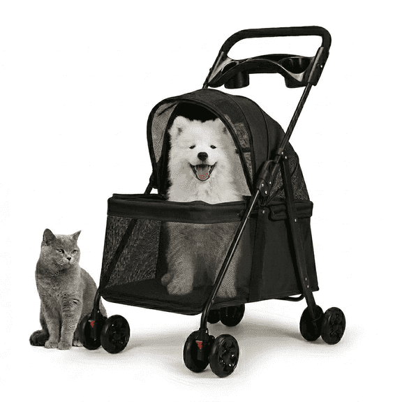 Premium Foldable Pet Stroller for Dogs & Cats – 3‑in‑1 Travel Stroller & Portable Carrier, Breathable Mesh, Safety Tether & Easy One‑Hand Fold