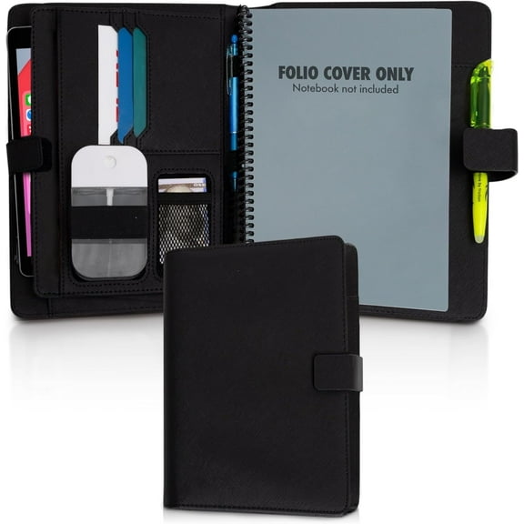Premium Folio Cover Compatible with Rocketbook, Hobonichi Cousin, Stalogy and Midori MD Planners - Fits 6 x 8.8 Smart Notebook - Executive Size A5 Portfolio Organizer - Faux Leather Planner Covers