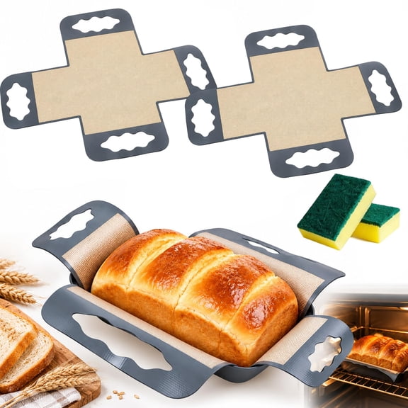 Premium Food-Grade Silicone Bread Loaf Pan Liners, Reusable Non-Stick Cross Sling 19.3x15.4 Inches, 0.7mm Thick Heat Resistant Mats for Baking