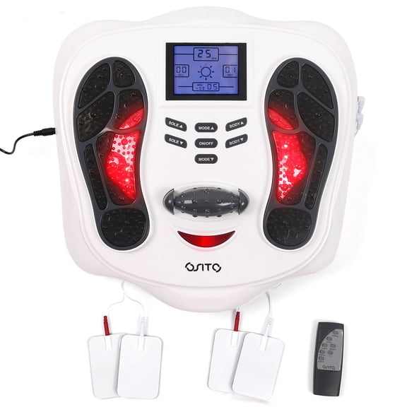 Premium Foot Stimulator and Body Recovery Device, 2-in-1 EMS TENS Circulation Machine with Infrared Warming, 4 Reusable Pads and Remote Control, Perfect Health Gift for Seniors