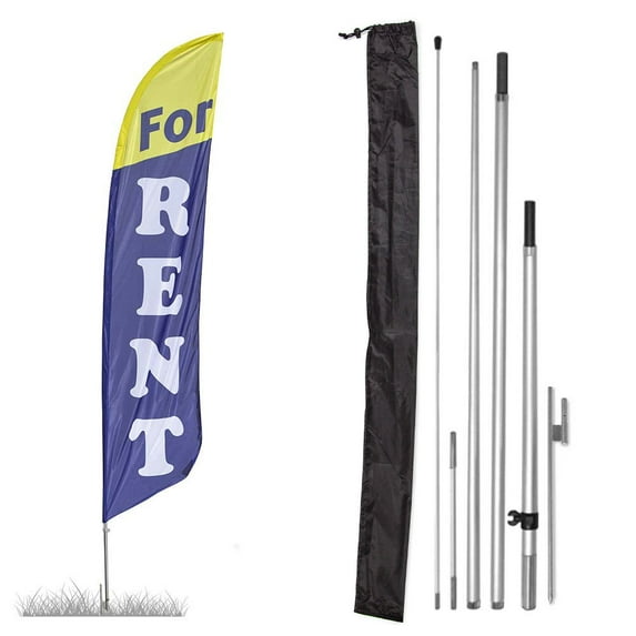 Premium For Rent Feather Flag Kit - Includes 13ft Sectional Aviation Grade Fiberglass Poles, for Rent Flag, Ground Spike and Pole Sleeve Bag