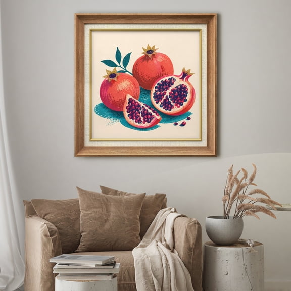 Premium Frame Wall Art Pomegranate Still Life Print Bright Botanical Food Art Wall Decor for Living Room, Office - 26"x26" Natural