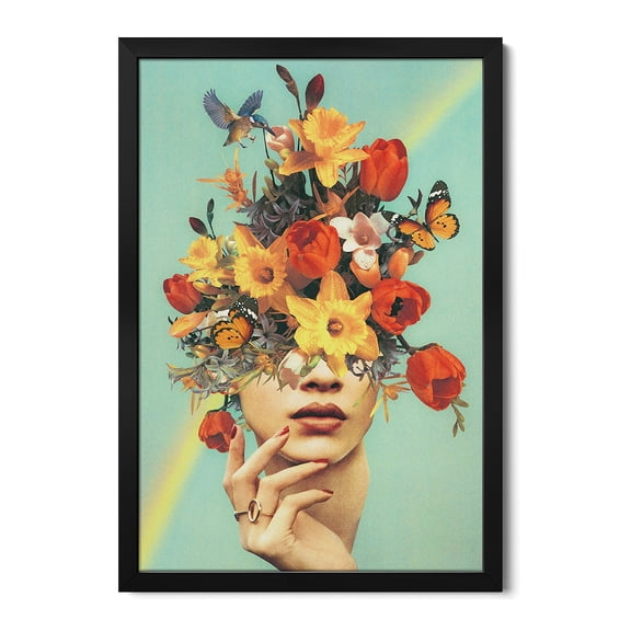 Premium Framed Art Print - Baby's In Bloom - Rainbow Flowers