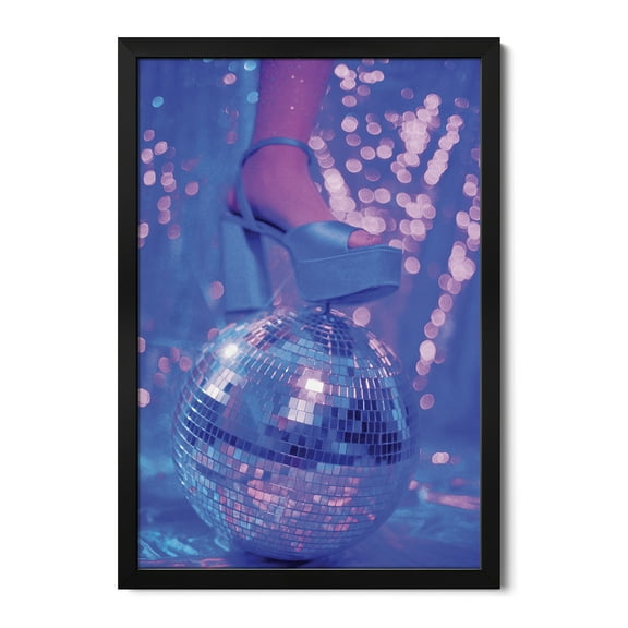 Premium Framed Art Print - Disco Ball And Neon Platform