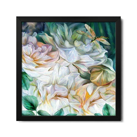 Premium Framed Art Print - Dragonfly On Roses