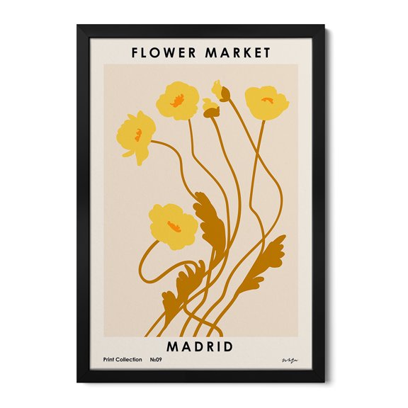 Premium Framed Art Print - Flower Market. Madrid