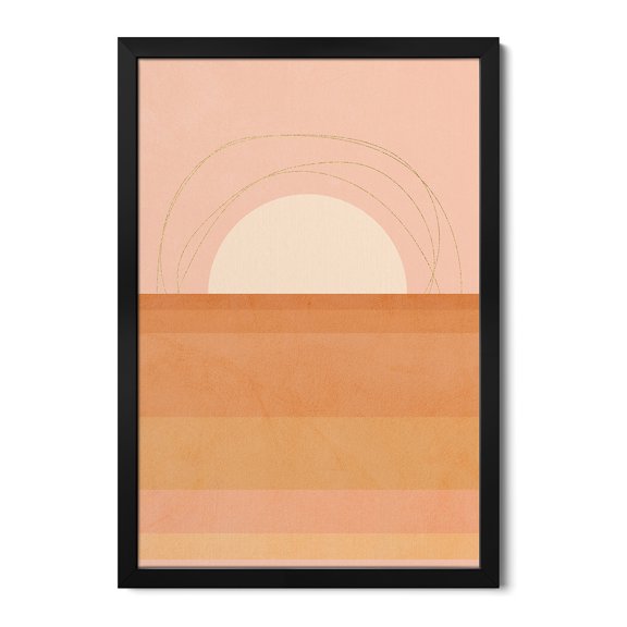 Premium Framed Art Print - Midmod Geo III Pastel Sunset & Gold