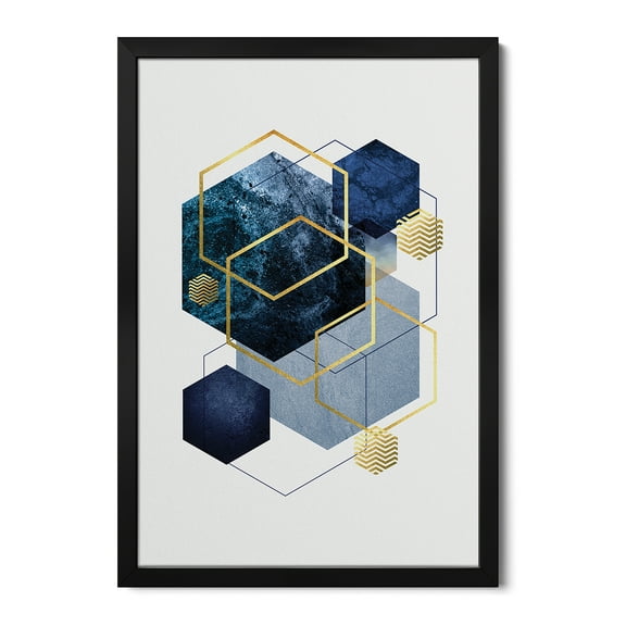 Premium Framed Art Print - Navy Gold Geo II