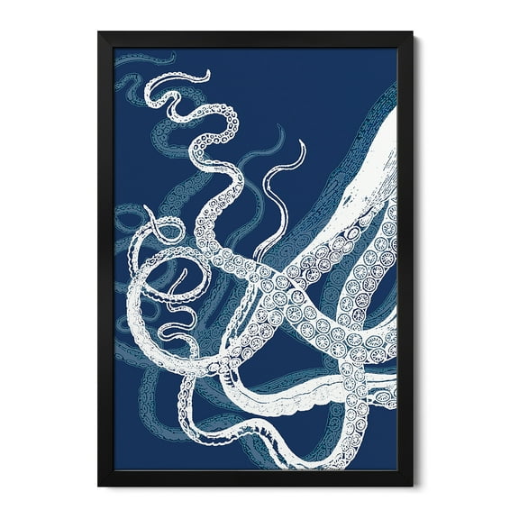 Premium Framed Art Print - Octopus Tentacles, Blue & White