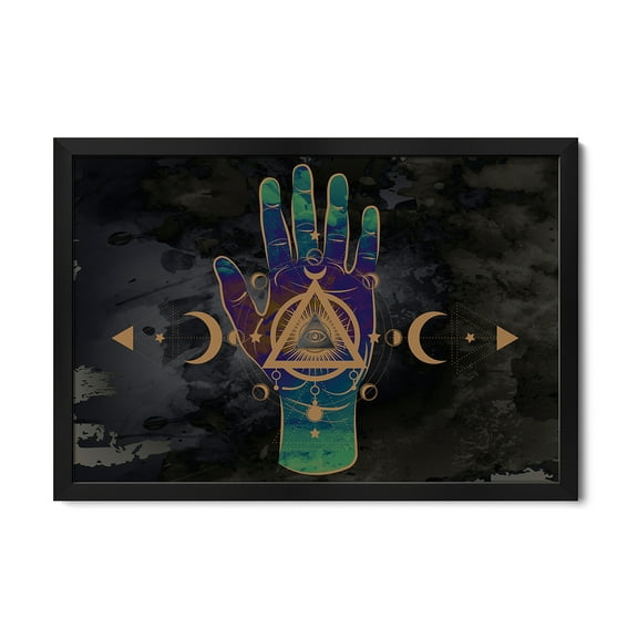 Premium Framed Art Print - Third Eye Hand Esoteric Spiritual Icon. Sacred Pyramid Of Knowledge, An All Seeing Eye