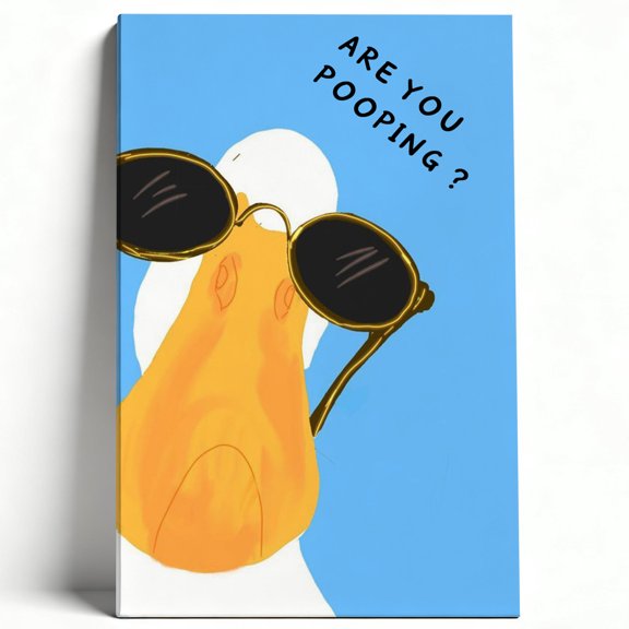 Premium Framed Canvas Wall Art - Funny Duck With Sunglasses "Are You Pooping?" Humorous Bathroom Decor, Easy To Hang, High-Definition Print 8*12inch(20*30cm)