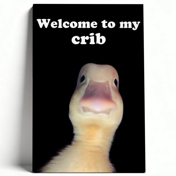 Premium Framed Canvas Wall Art - Playful Duckling "Welcome To My Crib" Meme, Humorous Home Decor For Living Room Bedroom Entryway, Easy To Hang, High-Definition Print 16*24inch(40*60cm)