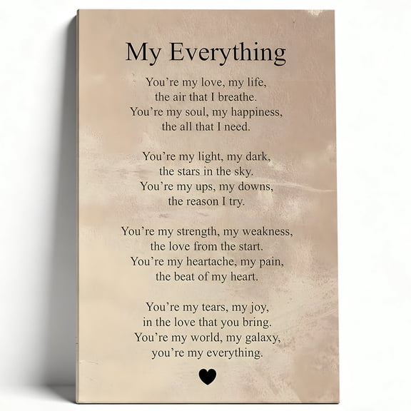 Premium Framed Canvas Wall Art - Romantic "My Everything" Love Poem Print, Heart Accent Decor For Bedroom Living Room, Easy To Hang, High-Definition Print 8*12inch(20*30cm)