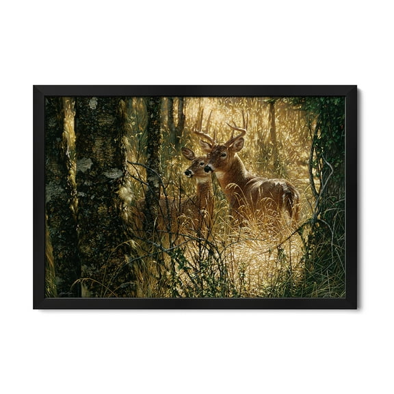 Premium Framed Art Print - A Golden Moment Whitetail Deer, Horizontal