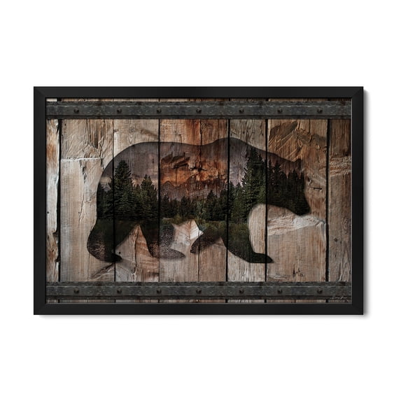 Premium Framed Art Print - Mountain Bear Silhouette
