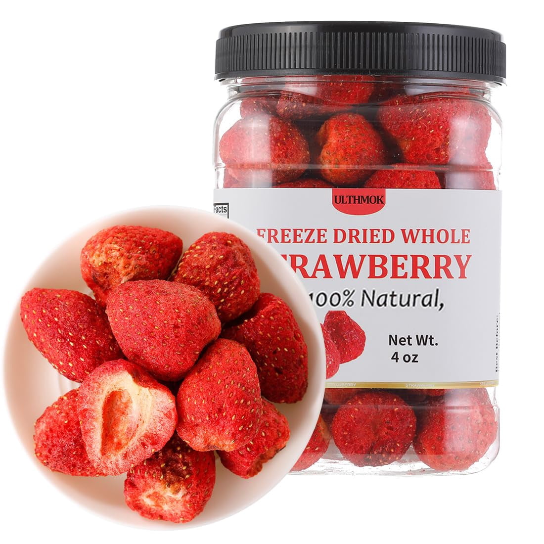 ULTHMOK Freeze-Dried Strawberries, Whole, 4 Oz (114g), 100% Natural, No Additives