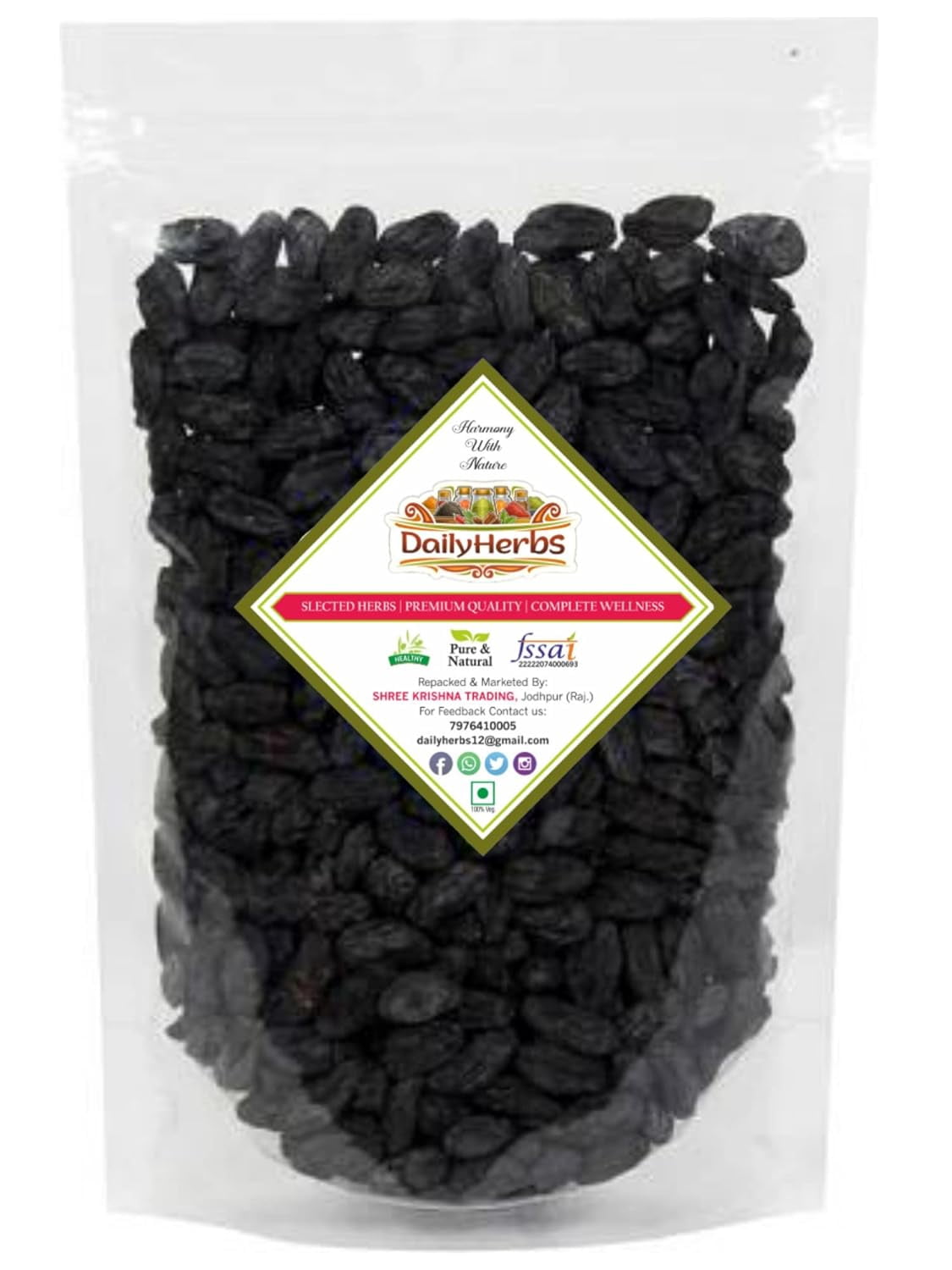 Premium Fresh Afghani Seedless Black Raisins By DailyHerbs 1.8kg