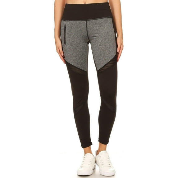 Premium Front Panel Mesh Accent Workout Leggings Black L/XL