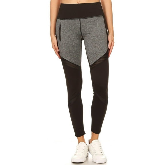 Premium Front Panel Mesh Accent Workout Leggings Black S/M